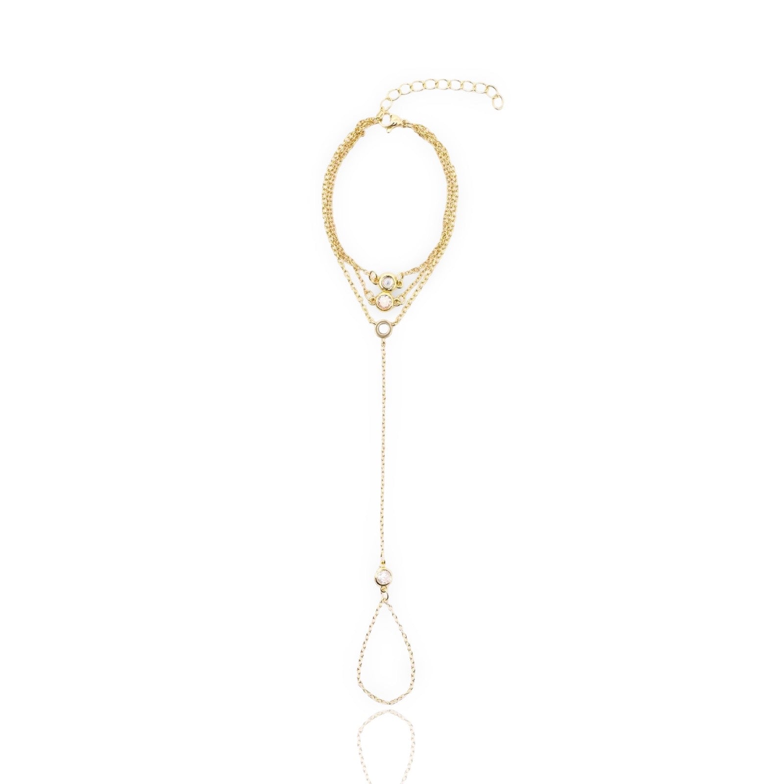 Gold Bracelet with multiple pendants on a white background