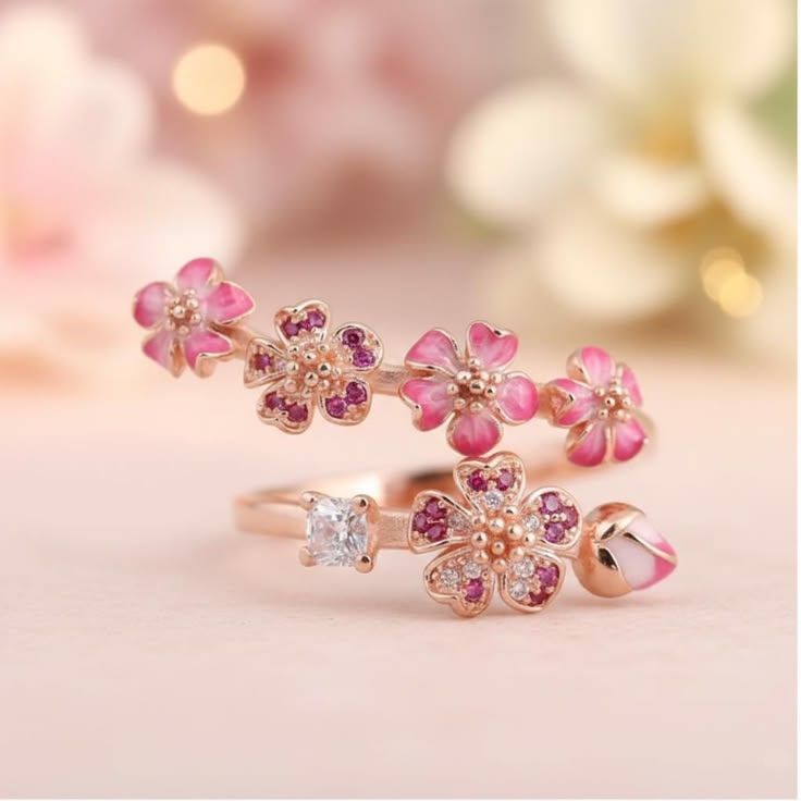 Pink Peach Blossom Flower Ring
