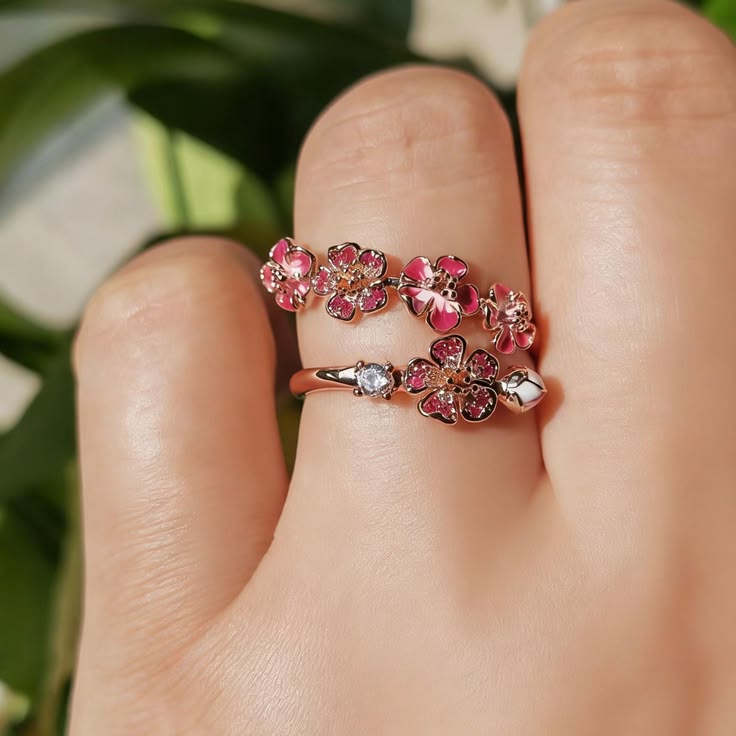 Pink Peach Blossom Flower Ring
