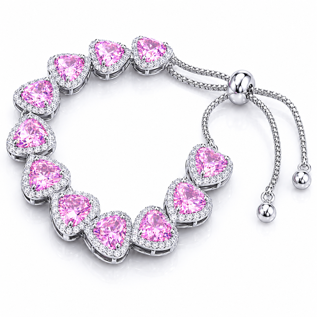 Bracelet with pink gemstones on a white background