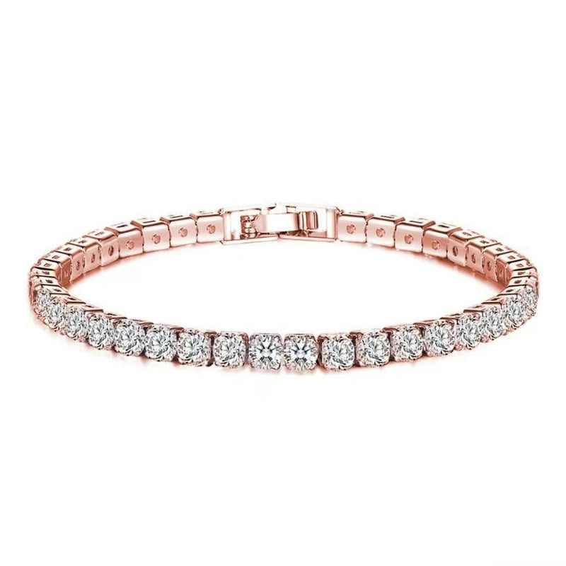 Rose gold bracelet with diamonds on a white background