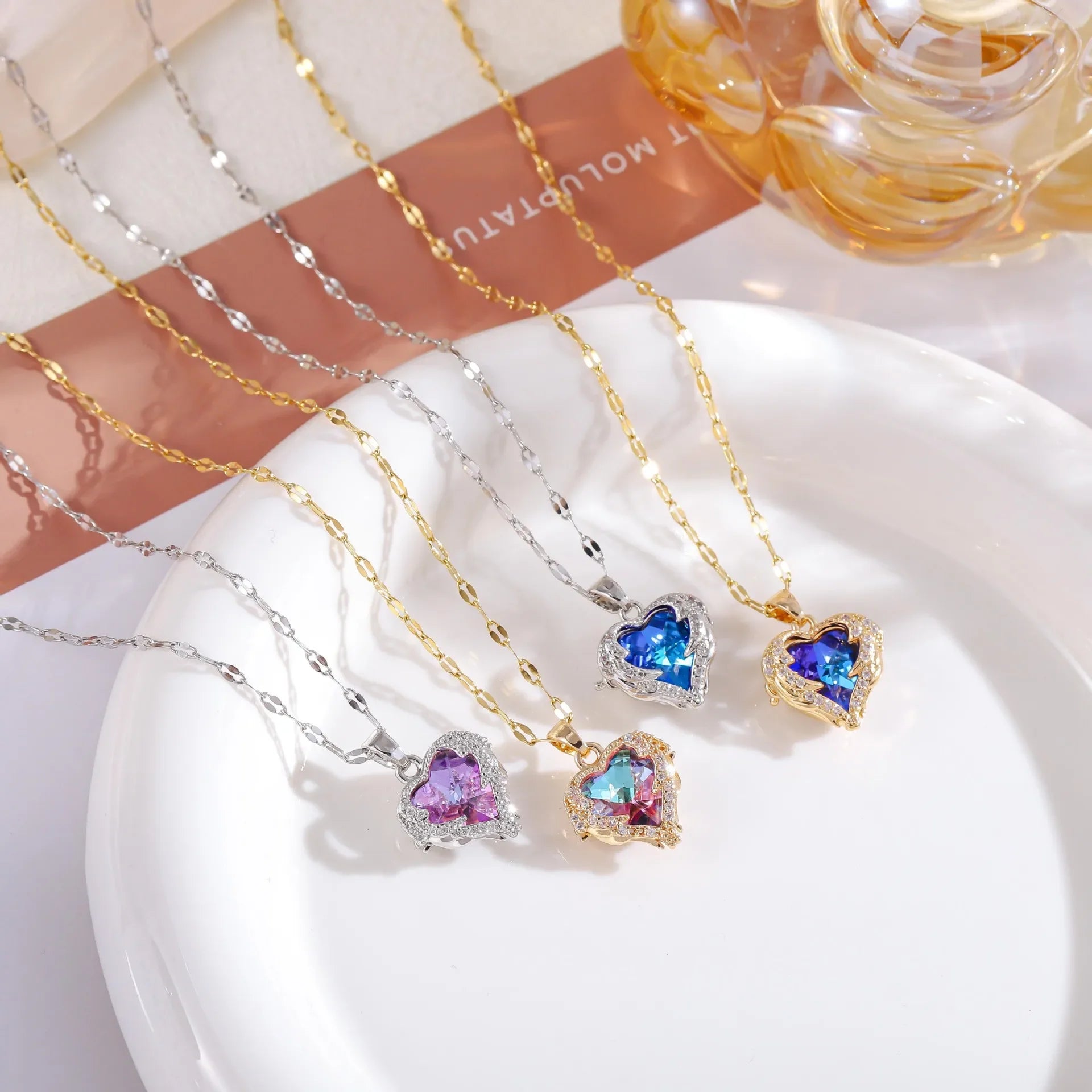Multicolor Heart Gold Necklace
