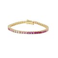 Gold bracelet with pink and white stones on a white background