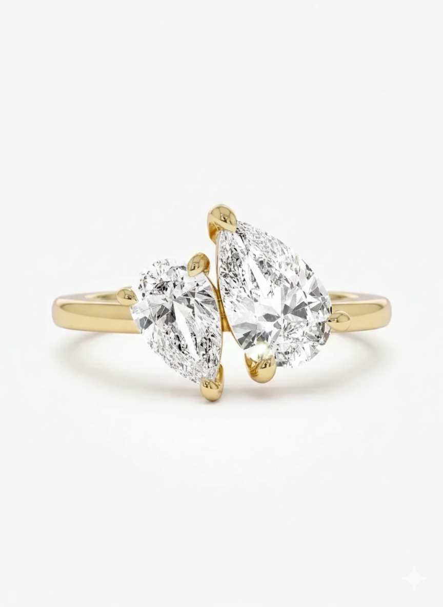 Two-Stone Pear Cut Diamonds Engagement Ring